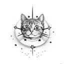 cat with stars line work tattoo design idea