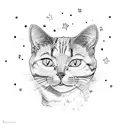 cat with stars line work tattoo design idea