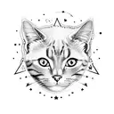 cat with stars line work tattoo design idea