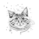 cat with stars line work tattoo design idea