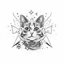 cat with stars line work tattoo design idea