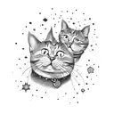 cat with stars line work tattoo design idea