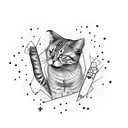 cat with stars line work tattoo design idea