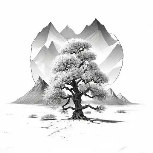 oak tree with mountain range add edelweiss flower. more emphasis on the mountain range tattoo design idea