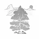 Austrian oak tree with mountain range add edelweiss flower tattoo design idea