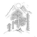 Austrian oak tree with mountain range add edelweiss flower tattoo design idea