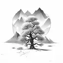oak tree with mountain range add edelweiss flower. more emphasis on the mountain range tattoo design idea