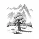 oak tree with mountain range add edelweiss flower. more emphasis on the mountain range tattoo design idea