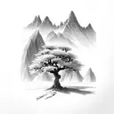oak tree with mountain range add edelweiss flower. more emphasis on the mountain range tattoo design idea