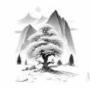 oak tree with mountain range add edelweiss flower. more emphasis on the mountain range tattoo design idea