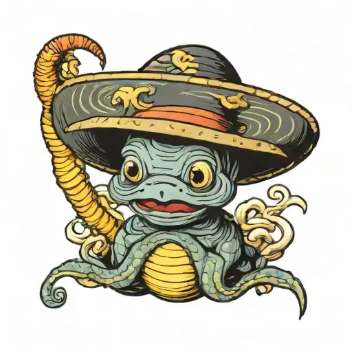 funny worm with a big hat  tattoo design idea