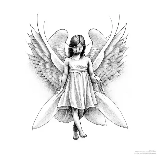 angel with a baby in arm, 3 dove flying over her tattoo design idea