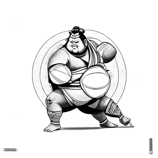 Sumo warrior who is Legia football club supporter and holds rugby ball tattoo design idea