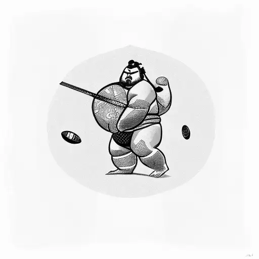 Sumo warrior who holds rugby ball tattoo design idea
