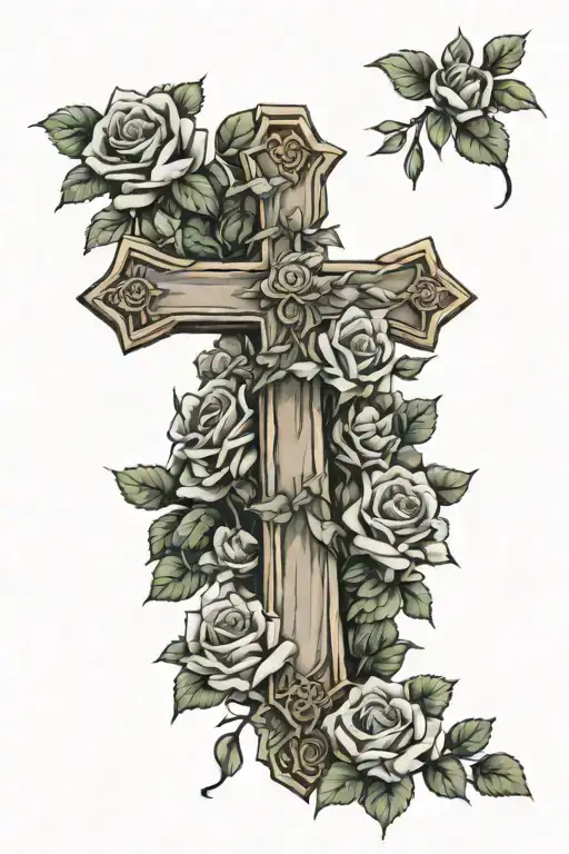 name colson and Jayce. religious cross. beach scene. roses tattoo design idea
