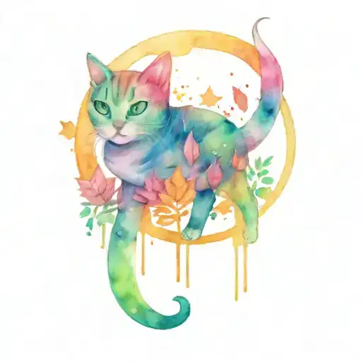 cats, leafs sparkle moon star wars tattoo design idea