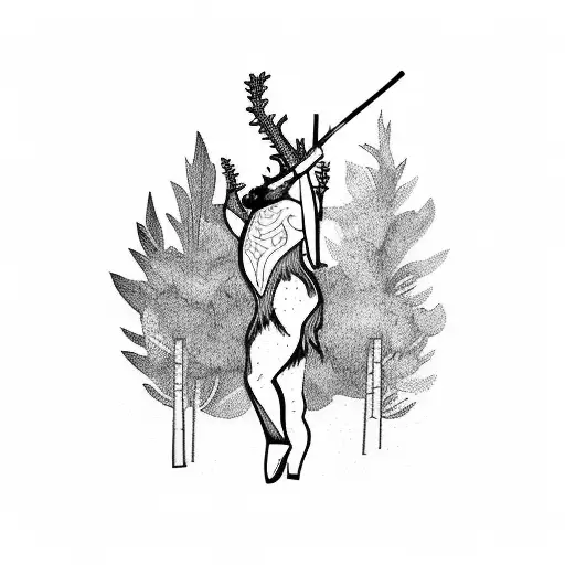 faun dancing in the Woods playing a flute tattoo design idea