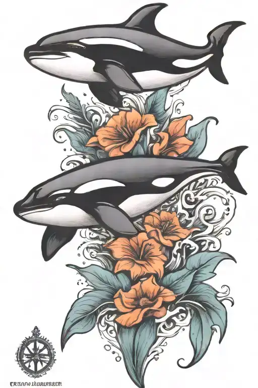orca whale with Pacific northwest scenery   tattoo design idea