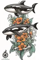 orca whale with Pacific northwest scenery inside body  tattoo design idea