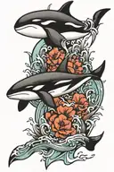 orca whale with Pacific northwest scenery inside body  tattoo design idea