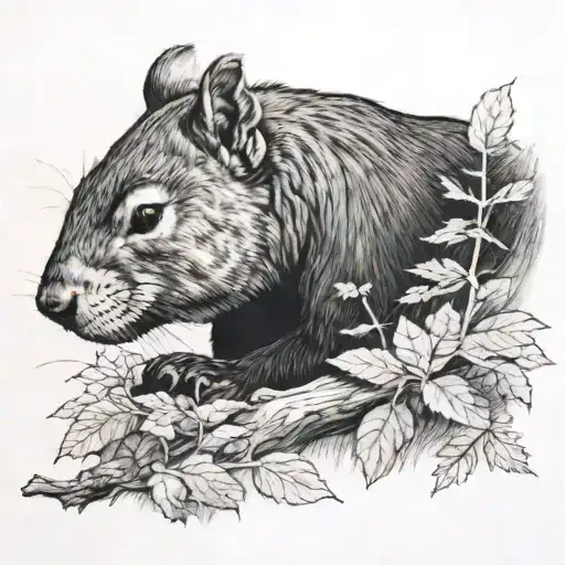 a squirrel sleeping against a black bear's face tattoo design idea