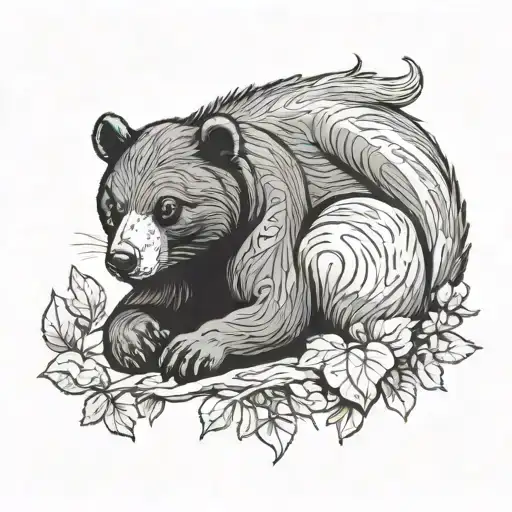 a black bear and a squirrel snuggling. the squirrel is against the bear's face tattoo design idea