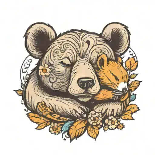 bear sleeping with a squirrel snuggled up against his cheek  tattoo design idea
