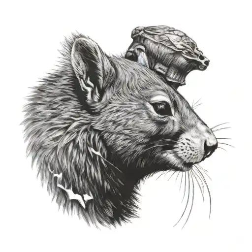a squirrel snuggled up against a black bear's face tattoo design idea