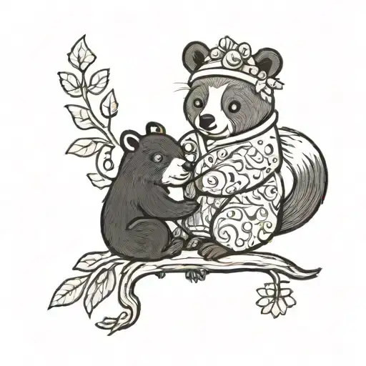 a black bear and a squirrel snuggling tattoo design idea