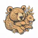 bear sleeping with a squirrel snuggled up against his cheek  tattoo design idea