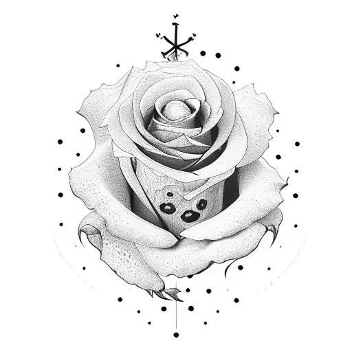 cross with roses and a spot for a date tattoo design idea