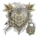 mandala heart clock padlock key text tattoo design idea