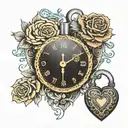 mandala heart clock padlock key text tattoo design idea