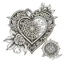 mandala heart clock padlock key text tattoo design idea