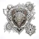 mandala heart clock padlock key text tattoo design idea