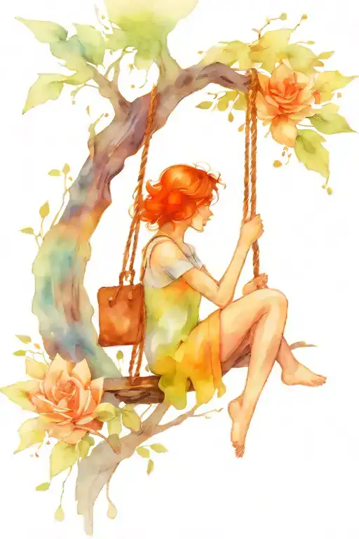Tree with girl on swing tied tattoo design idea