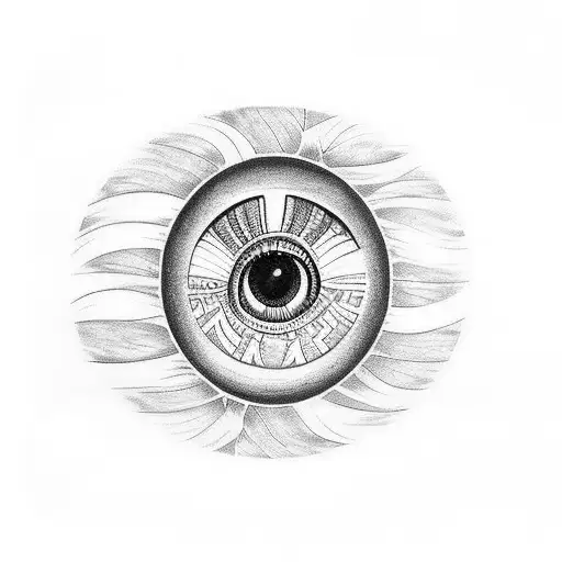 A black and white tattoo of a mystical magical eye, just the tattoo. The design is simple with fine lines. Ayahuasca tattoo design idea