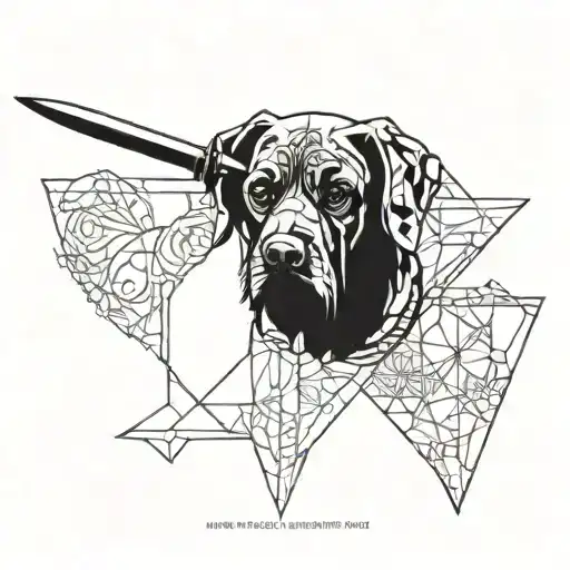 dagger, dog, Poseidon holding a trident tattoo design idea