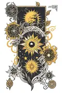 The sun Tarot card design featuring elements from game of thrones, blending the client's favorite things in a unique way tattoo design idea