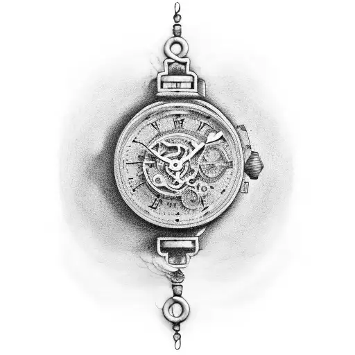 una representación entre un reloj, una dueña de casa y un bombero que se fusione en una sola imagen de color sepia tattoo design idea
