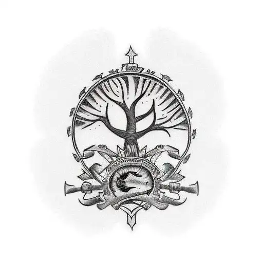 A traditional tattoo of a family tree with motorcycles as branches, symbolizing the strong bond between your family and your love for motorcycles tattoo design idea