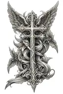cross with angel wings tattoo design idea