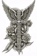 cross with angel wings tattoo design idea