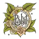 the word Habibi in Arabic surrounded by a rose bush with a crescent moon and a star resting on the moon shining down tattoo design idea