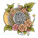 the word Habibi in Arabic surrounded by a rose bush with a crescent moon and a star resting on the moon shining down tattoo design idea