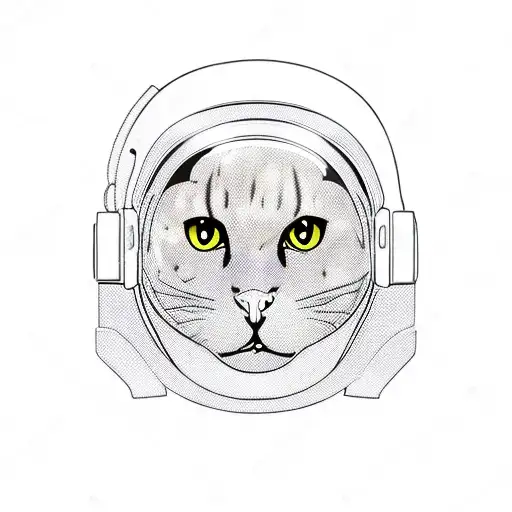 sitting black cat with astronaut helmet tattoo design idea