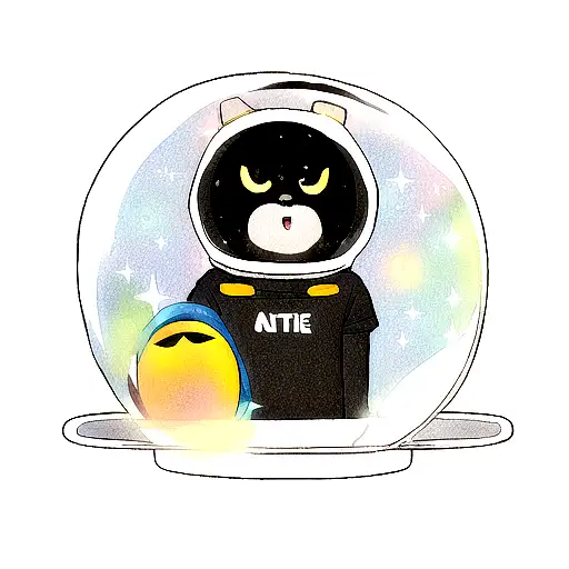 black cat with astronaut helmet with galaxy in background tattoo design idea