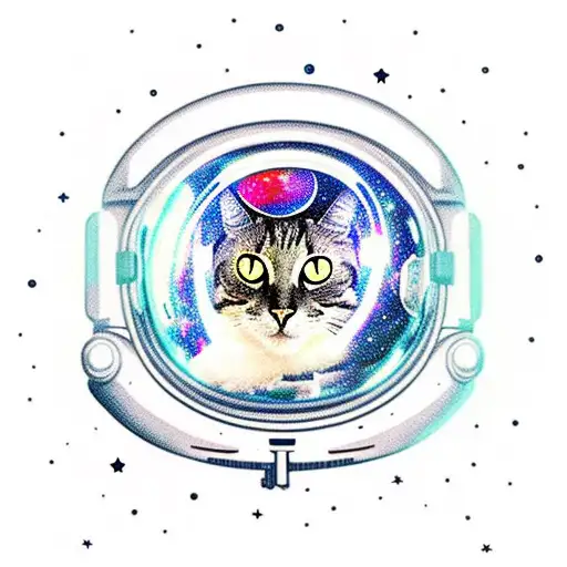 black cat with astronaut helmet with galaxy in background tattoo design idea