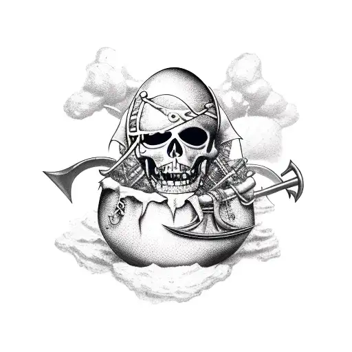 egg in pirate costume, black flag pirate, adjustable wrench tattoo design idea