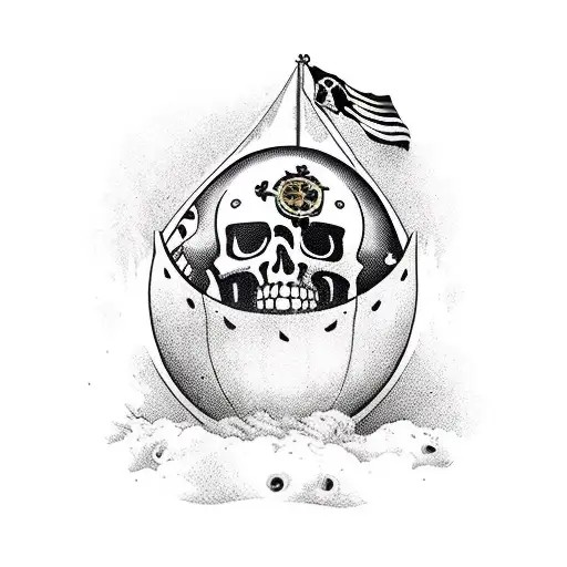 big egg with pirate costume, big black flag in pirate style in back of the egg, 2 adjustable wrench tattoo design idea
